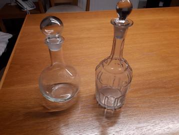 Glazen karaf - 2 stuks - met dop - vintage