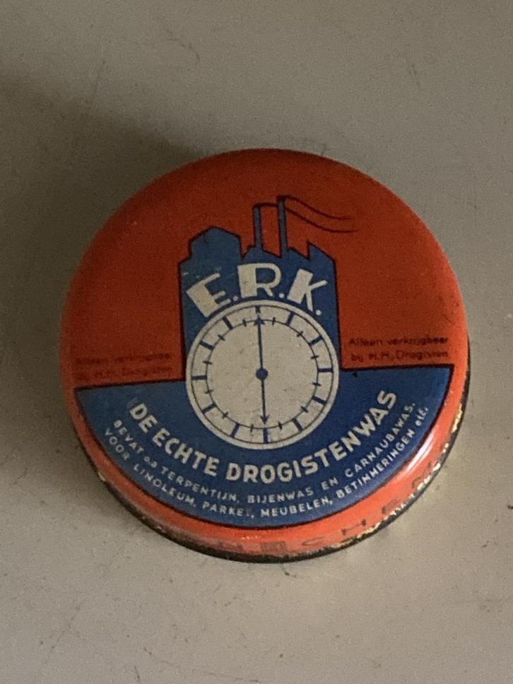 Vintage oud blik ERK drogistenwas, Verzamelen, Blikken, Gebruikt, Overige, Overige merken, Ophalen of Verzenden