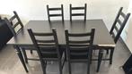 Zwarte Eettafel in geode staat met 6 bijhorende stoelen, Huis en Inrichting, Ophalen, Gebruikt, 50 tot 100 cm, 150 tot 200 cm