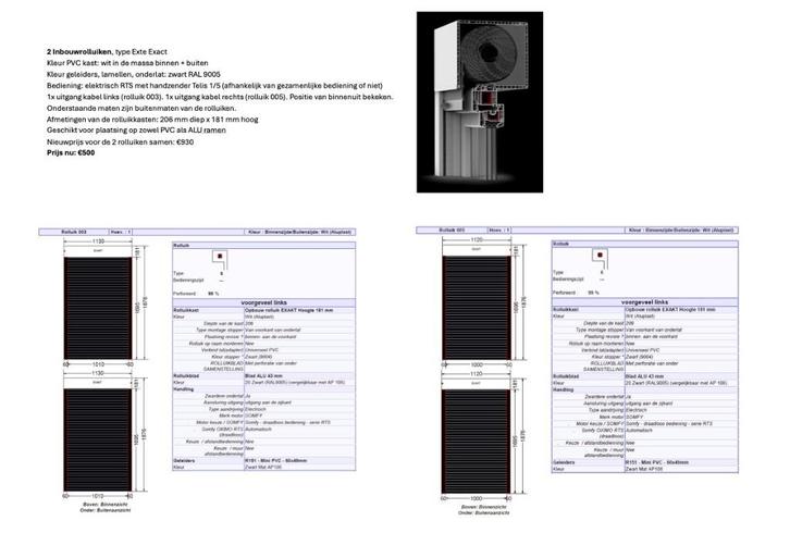 2 ingebouwde rolluiken - elektrisch NIEUW, Doe-het-zelf en Bouw, Rolluiken, Nieuw, 150 tot 200 cm, 100 tot 150 cm, Ophalen