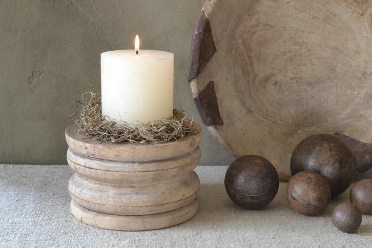 Houten poer kandelaar blokkandelaar, Huis en Inrichting, Woonaccessoires | Kandelaars en Kaarsen, Gebruikt, Kandelaar, Minder dan 25 cm