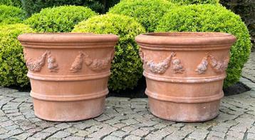 2 grands pots de fleurs italiens en terre cuite, résistants 