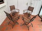 4 fauteuils de jardin teck/fer forger vintage, Jardin & Terrasse, Chaises de jardin, Utilisé