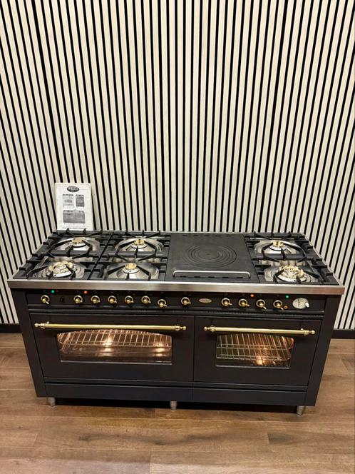 Luxe Boretti Fornuis 7 pits antraciet/messing 150 cm, Elektronische apparatuur, Fornuizen, Zo goed als nieuw, Vrijstaand, Gas