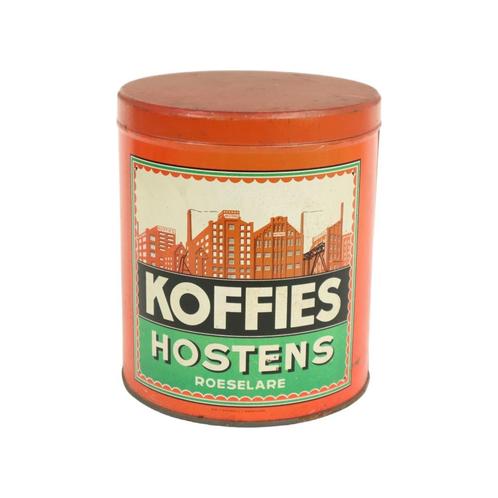 Oud Rood Koffie Blik Hostens Roeselare Eerste Helft 20ste E, Collections, Boîte en métal, Utilisé, Café, Enlèvement ou Envoi