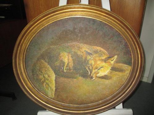 Schilderij van liggende vos (ovaal), Antiek en Kunst, Kunst | Schilderijen | Klassiek, Ophalen of Verzenden