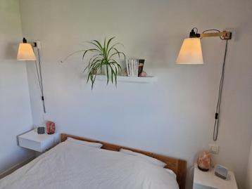 Wandlamp x2 - hout - zwart metaal - witte lampenkap beschikbaar voor biedingen