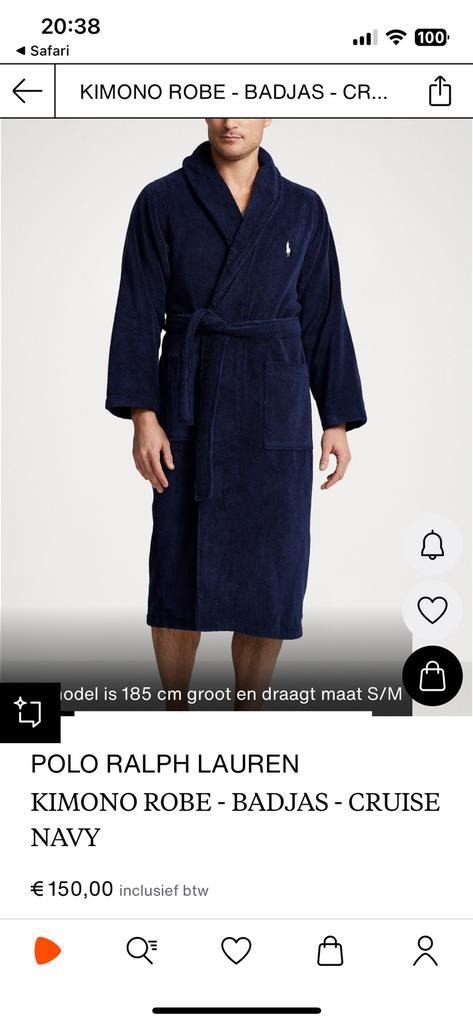 Badjas Polo Ralph Lauren S / M, Kleding | Heren, Badmode en Zwemkleding, Maat 48/50 (M), Blauw, Ophalen of Verzenden