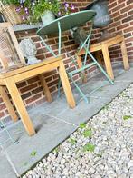 2 teakhout bijzettafeltjes, Tuin en Terras, Ophalen, Vierkant, Teakhout