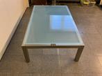 Mooie rechthoekige salontafel 130x80. Inox + gezandstr. glas, 100 à 150 cm, Moins de 50 cm, Enlèvement, Utilisé