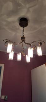 MASSIEVE kroonluchterophanging metaal +glas 6 lichtpunten, Ophalen, Gebruikt, Glas