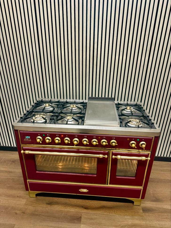 Luxe Boretti Majestic 7 pits Bordeaux rood 2 ovens 120 cm, Elektronische apparatuur, Fornuizen, Refurbished, Vrijstaand, Gas, 5 kookzones of meer