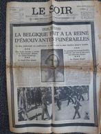 oude krant Le Soir 4 septembre 1935 Funérailles de la reine, Verzamelen, Koningshuis en Royalty, Ophalen of Verzenden, Gebruikt