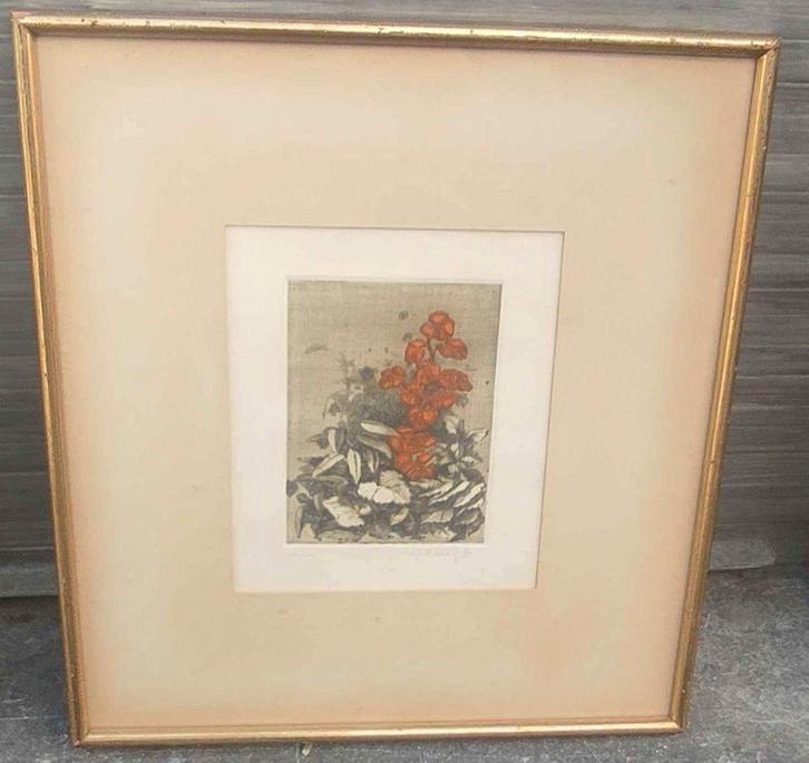 Eau forte fleurs signe Yannick ballif, Antiquités & Art, Art | Eaux-fortes & Gravures, Enlèvement ou Envoi