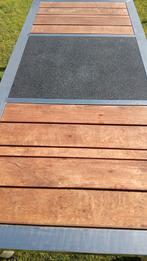 inox tafel met granieteblad en teakhout, Ophalen, Gebruikt, Teakhout
