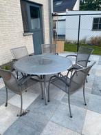 Tuintafel met 6 stoelen met kussens, Ophalen, Gebruikt