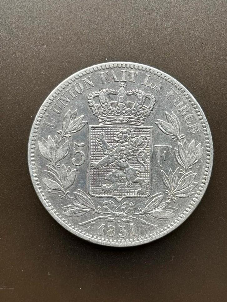 5 Francs Belge 1851 - Leopold I - zilveren munt, Postzegels en Munten, Munten | België, Losse munt, Zilver, Zilver, Ophalen of Verzenden