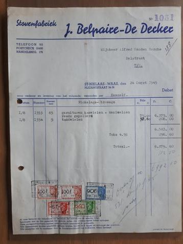 FAKTUUR SINT NIKLAAS 1945 : J.BELPAIRE-DE DECKER beschikbaar voor biedingen
