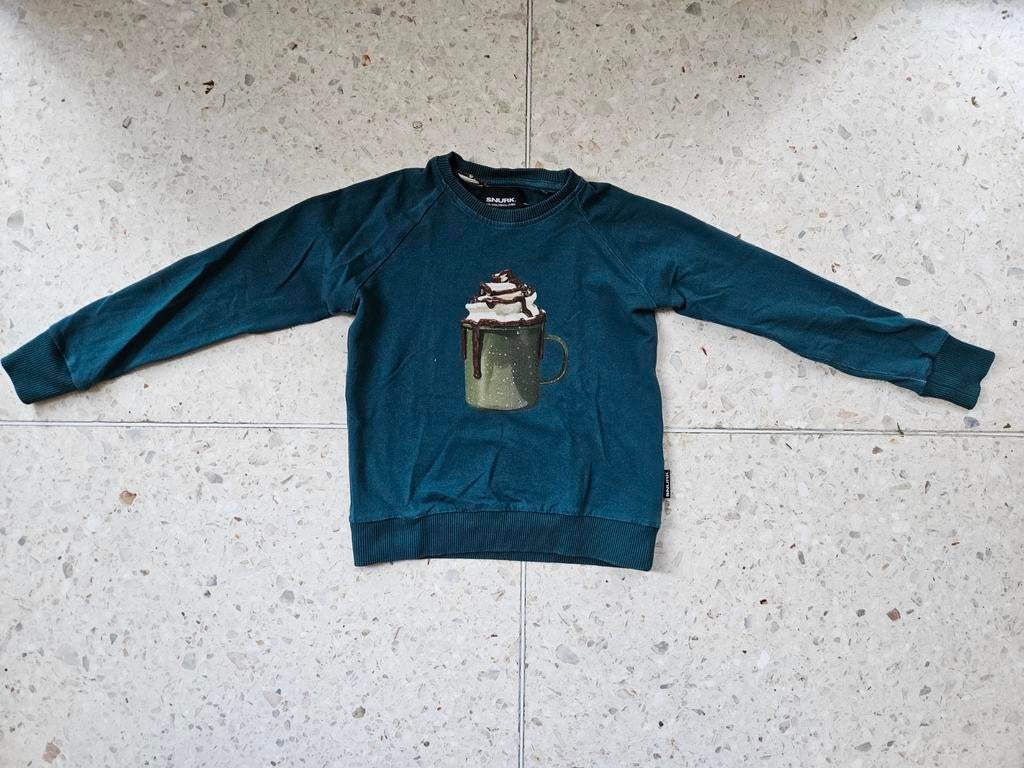 Blauwgroene trui chocomelk, maat 116, goede staat!, Ophalen, Snurk, Jongen of Meisje, Trui of Vest