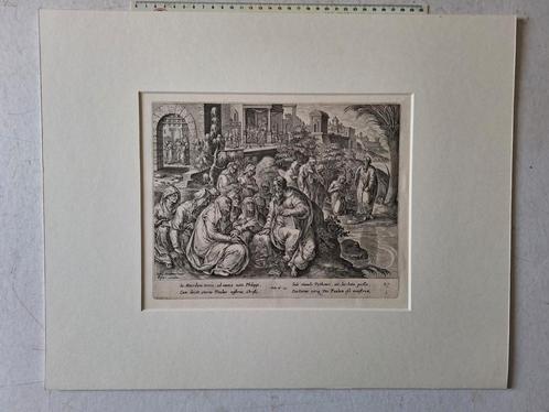 Oude kopergravure Philip Galle St-Paulus spreekt tot vrouwen, Antiek en Kunst, Kunst | Etsen en Gravures, Ophalen of Verzenden