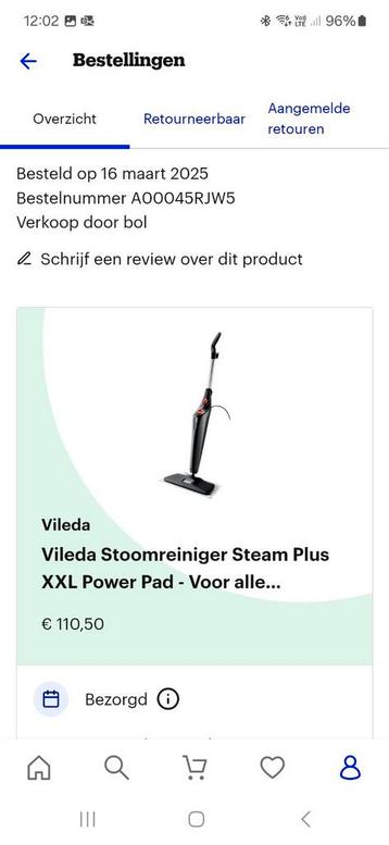 Vileda stoomreiniger XXL, Ophalen