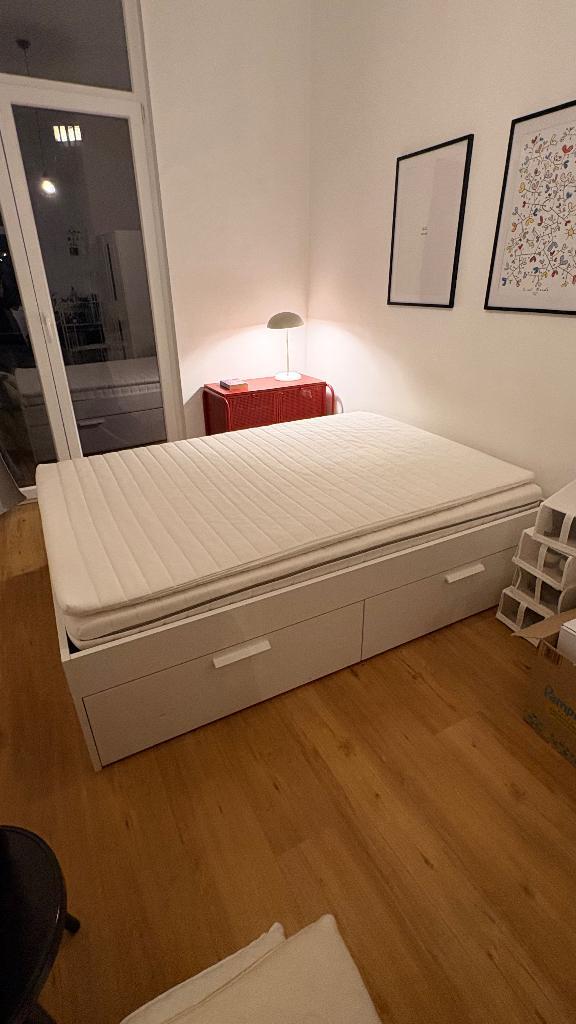 Lit 140x200, Maison & Meubles, Chambre à coucher | Lits, Utilisé, 140 cm, 200 cm, Blanc, Enlèvement