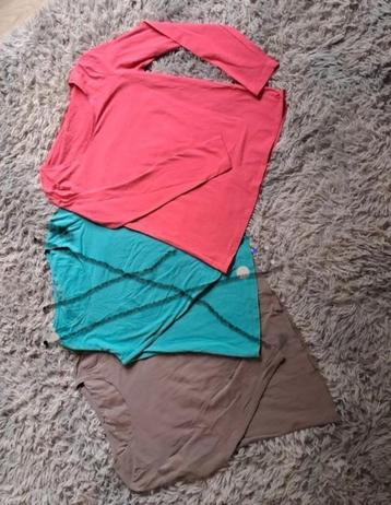 C&A 2x longsleeve t-shirt lange mouw roze - rood / bruin M