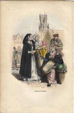 1853 - Brugge / Belfort en Brugse klederdracht / handgekleur, Antiek en Kunst, Kunst | Etsen en Gravures, Verzenden