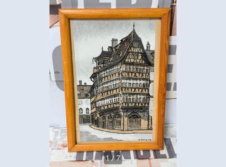 1960 schilderij kunst D. Riviere Maison Kammerzell Frankrijk, Antiek en Kunst, Kunst | Schilderijen | Klassiek, Ophalen of Verzenden