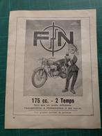 FN 175cc 2 temps - publicité papier - 1954, Collections, Marques & Objets publicitaires, Autres types, Utilisé, Enlèvement ou Envoi