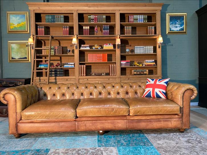 XXL Chesterfield zetel cognac GRATIS GELEVERD, Maison & Meubles, Canapés | Repose-pieds & Poufs, Cuir, Enlèvement ou Envoi