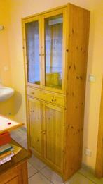 Blank houten vitrinekast met lampje, Ophalen, Met plank(en), Gebruikt, Glas