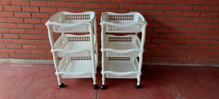 2 witte opbergkarretjes – opbergwagentje – huishoudtrolley, Huis en Inrichting, Keuken | Keukenelementen, Zo goed als nieuw, Minder dan 100 cm