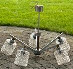 Vintage hanglamp / luster met glazen kapjes en chrome, Antiek en Kunst, Ophalen
