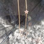 Gouden ketting met diamanten bezette hartje., Handtassen en Accessoires, Kettingen, Ophalen, Nieuw, Met edelsteen, Goud