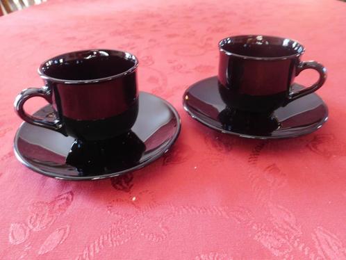 2 tasses et sous-tasses à expresso noir brillant Arcoroc, Maison & Meubles, Cuisine | Vaisselle, Neuf, Enlèvement ou Envoi