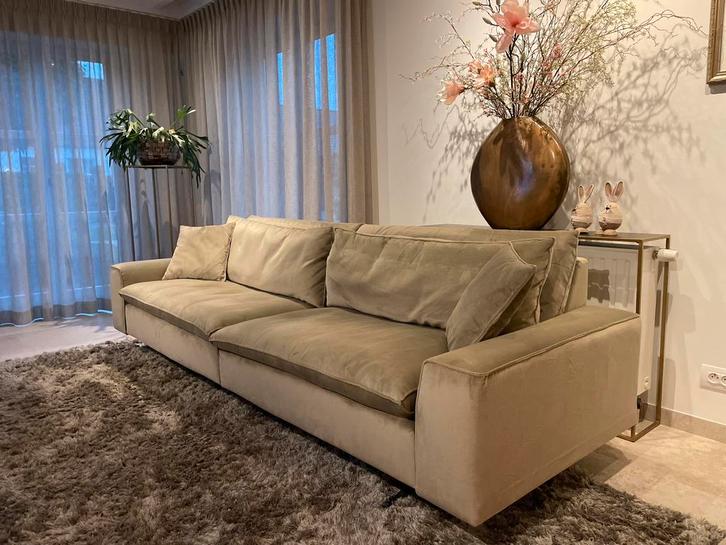 Te koop Passe partout zitbank Gio + pouf (Velvet Khaki, Huis en Inrichting, Zetels | Complete zithoeken, Nieuw, Metaal, Stof, Ophalen