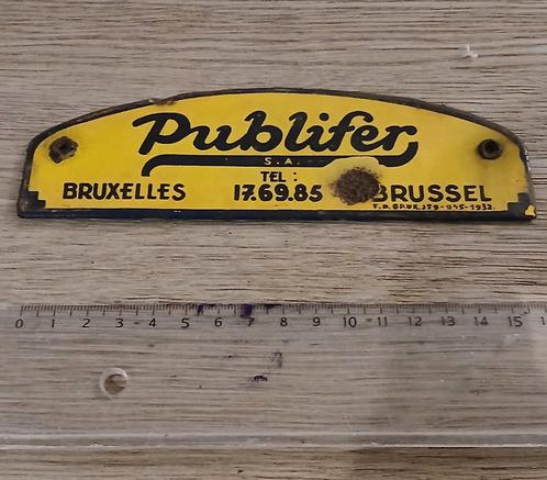 Geëmailleerde plaat van Publifer S.A., Brussel (jaren 30), Antiek en Kunst, Antiek | Email, Ophalen of Verzenden