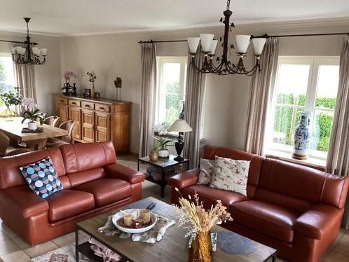 Lederen salon te koop, Huis en Inrichting, Zetels | Zetels, Gebruikt, Rechte bank, Driepersoons, 250 tot 300 cm, 75 tot 100 cm