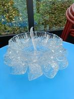 Glazen fruitkom met 12 glazen met haakjes en lepel., Ophalen, Zo goed als nieuw, Glas, Kom(men)