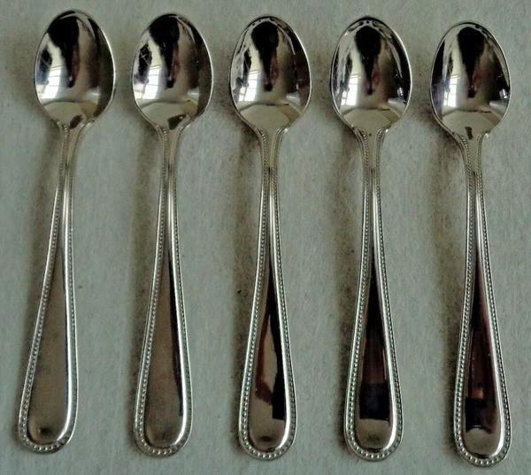 Keltum P7 Perle 5x Espressolepel 9,4cm Mokkalepel, Huis en Inrichting, Keuken | Bestek, Zo goed als nieuw, Bestekset, Zilver, Verzenden