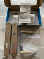Deurbeslag in geel koper (2x kruk + 2x plaat), Doe-het-zelf en Bouw, Ophalen of Verzenden, Nieuw, 100 tot 250 mm, Overige typen