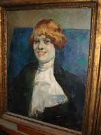1911 René BERTI olie/doek portret lachende vrouw Art Nouveau, Antiek en Kunst, Ophalen