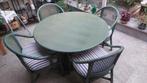 Verandatafel en 4 stoelen rotan, Huis en Inrichting, Ophalen, Gebruikt, 100 tot 150 cm, Rond