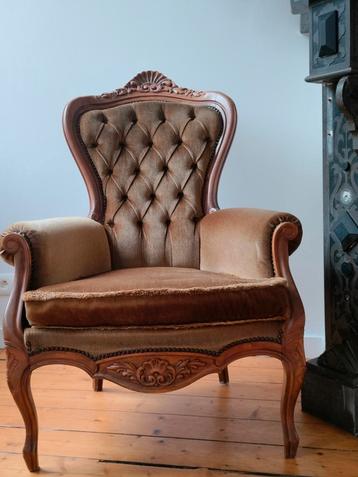 Fauteuil zetel velours vintage mosgroen beschikbaar voor biedingen