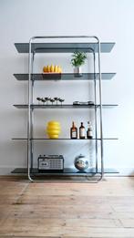 Étagère vintage bauhaus des années 70  chrome et verre, Ophalen, Zo goed als nieuw