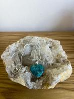 Collier en pierres précieuses en forme de cœur en apatite, Bleu, Argent, Enlèvement ou Envoi, Avec pendentif