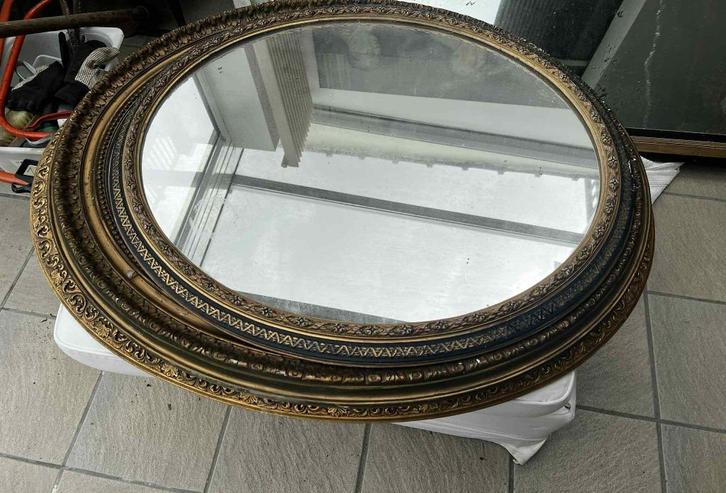 Lot 3 antieke spiegel OVAAL Napoleon III gegraveerd Oudheid, Antiek en Kunst, Kunst | Schilderijen | Klassiek, Ophalen