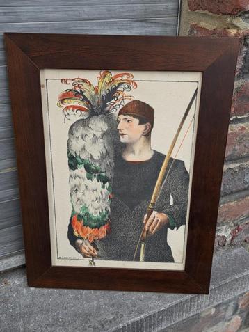 Lithographie tireur a l arc signe maurice langaskens beschikbaar voor biedingen