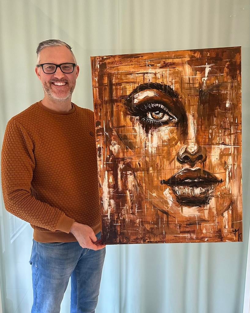 Origineel vrij groot abstract schilderij Mk Art, Ophalen